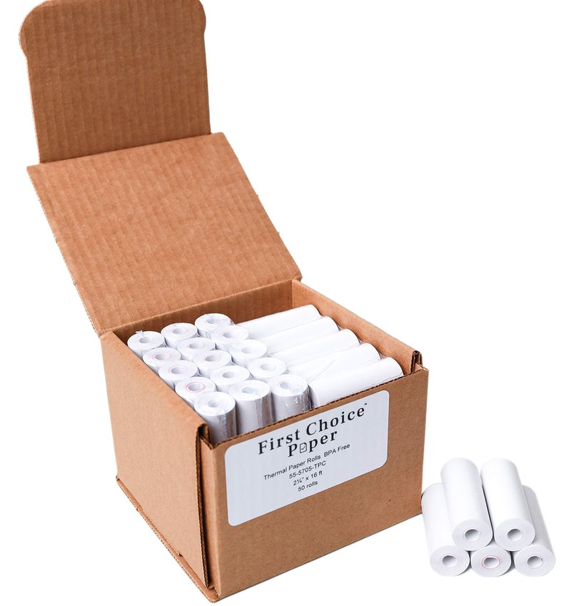 First Choice Paper, 2 1/4" x 16' Coreless Thermal Paper Rolls for Poynt Smart Payment Terminal - 50 Rolls - Image 1